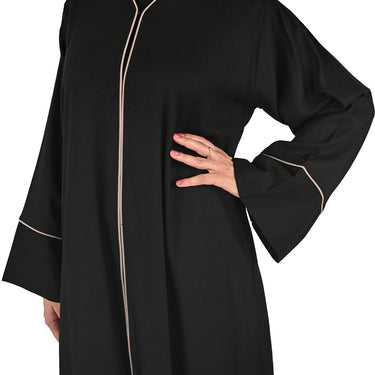 Pure Soft Premium Linen Abaya with Contrast Piping - Black