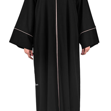 Pure Soft Premium Linen Abaya with Contrast Piping - Black