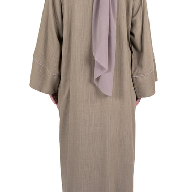 Pure Soft Premium Linen Abaya with Contrast Piping - Mocha