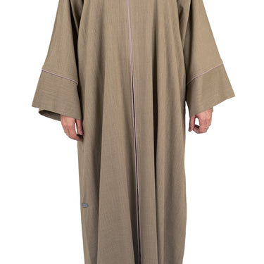 Pure Soft Premium Linen Abaya with Contrast Piping - Mocha