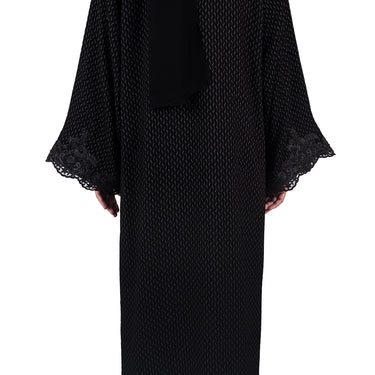 Elegant Self Textured Embroidered Lace & Stone Work Abaya