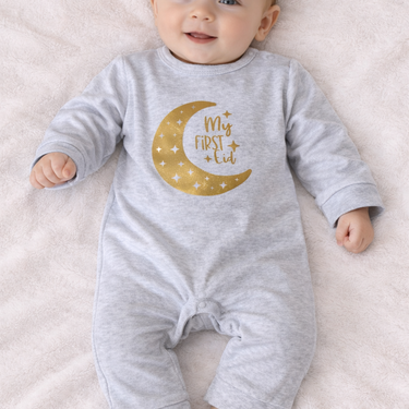 Grey Baby My First Eid Romper 100% Cotton