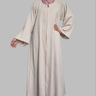 Beige Linen Blend Front Zip Abaya