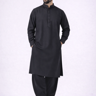Black - Men's Exclusive Shalwar Kameez Premium Blend Regular Fit