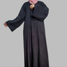 Black Linen Blend Front Zip Abaya