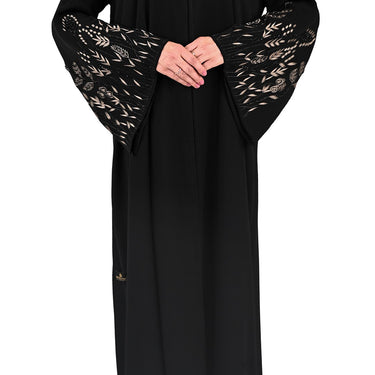 Black Premium Korean Nida Embroidered and Embellished Abaya