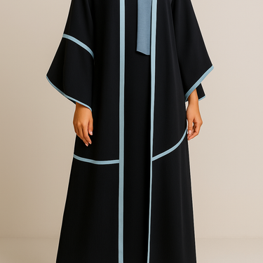 Black Tulip Sleeves French Contrast Seam Abaya