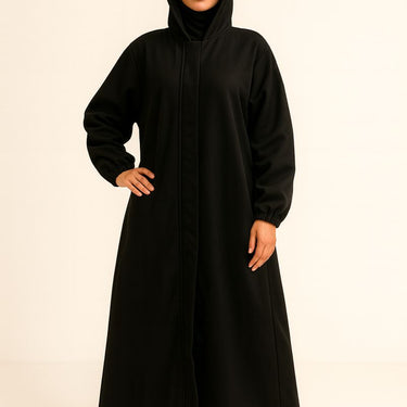 Black Woollen Hoodie Zip Abaya