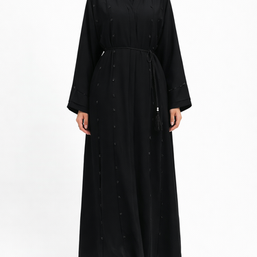 Black Jihan Bejewelled Open Abaya