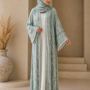 Mint Pashmina Open Abaya