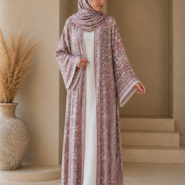 Red Pashmina Open Abaya