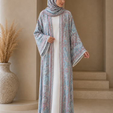 Blue Pashmina Open Abaya