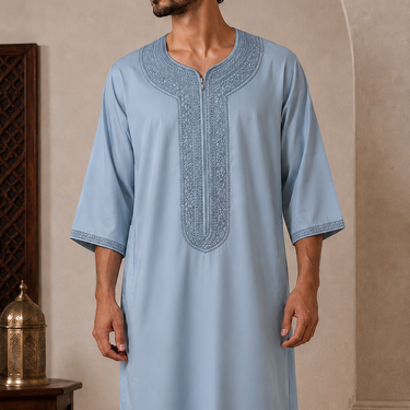 Mint Blue Moroccan Zip Thobe