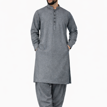 Grey - Men's Exclusive Shalwar Kameez Premium Blend Regular Fit