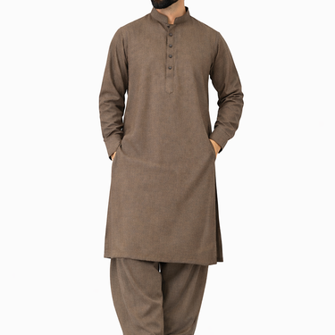 Brown - Men's Exclusive Shalwar Kameez Premium Blend Regular Fit