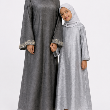 Grey Iridescent Hand Embellished Batwing Abaya