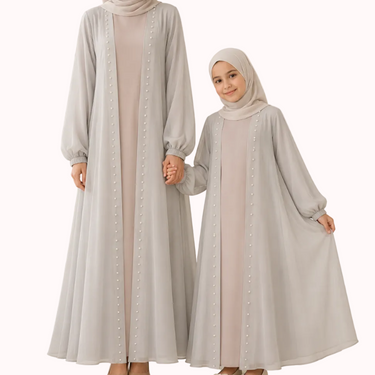 Stone/Mauve Organza Pearl Abaya