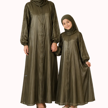 Khaki Organza Embellished Abaya