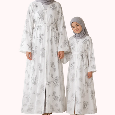 White Inaya Floral Satin Abaya