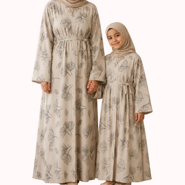 Beige Inaya Floral Satin Abaya
