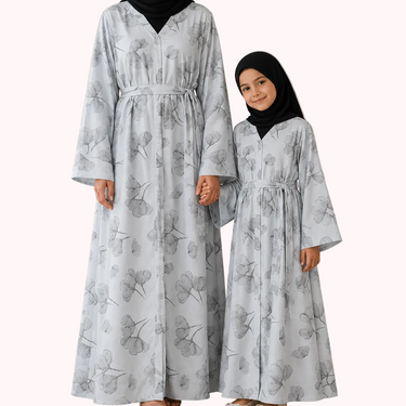Silver Inaya Floral Satin Abaya