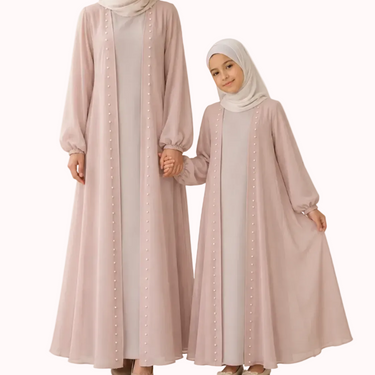 Blush Pink Organza Pearl Abaya