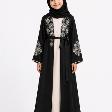 Black Rimsha Floral Girls Abaya