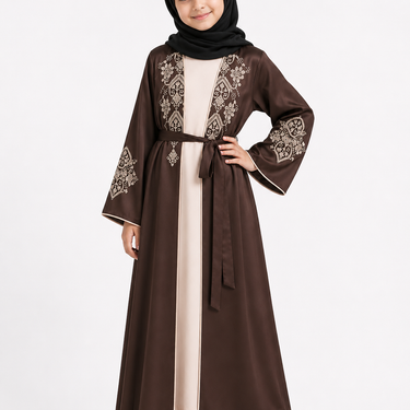 Brown Rimsha Floral Girls Abaya
