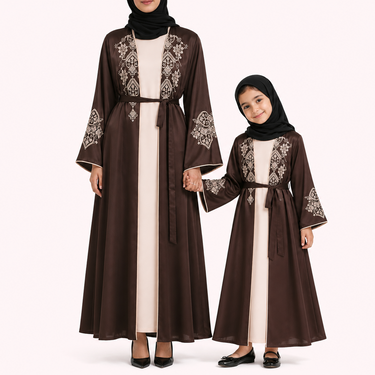 Brown Rimsha Floral Embroidered Abaya