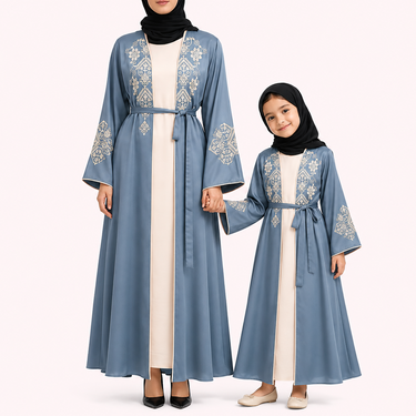 Denim Blue Rimsha Floral Embroidered Abaya