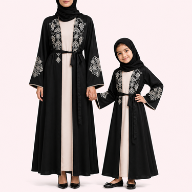 Black Rimsha Floral Embroidered Abaya