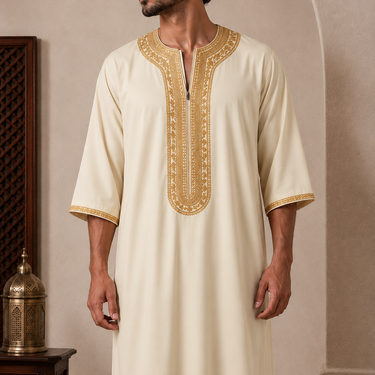 Beige Gold Moroccan Zip Thobe