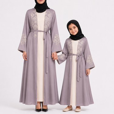 Mauve Rimsha Floral Embroidered Abaya