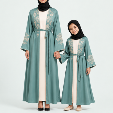 Sage Rimsha Floral Embroidered Abaya