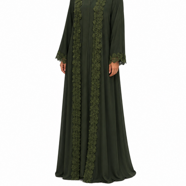 Khaki Satin Feel Lace Abaya with Inner Slip