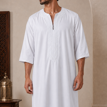 White Moroccan Zip Thobe