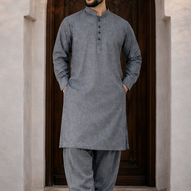 Grey - Men's Exclusive Shalwar Kameez Premium Blend Regular Fit