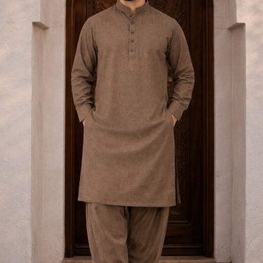 Brown - Men's Exclusive Shalwar Kameez Premium Blend Regular Fit