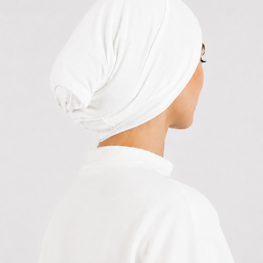 White Single Stitched Modal Hijab & Cap Set