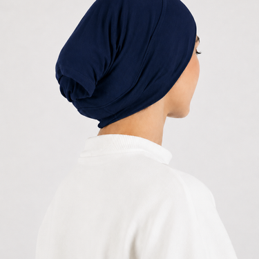 Navy Single Stitched Modal Hijab & Cap Set
