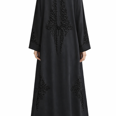 Amina Black & Black Embroidered Open Abaya