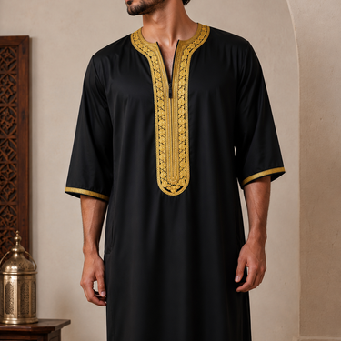 Black Gold Moroccan Zip Thobe