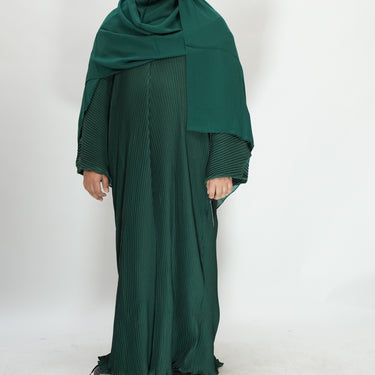 Girls Pleated Batwing Abaya - Green