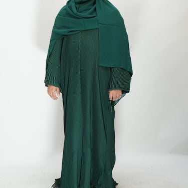 Girls Pleated Batwing Abaya - Green