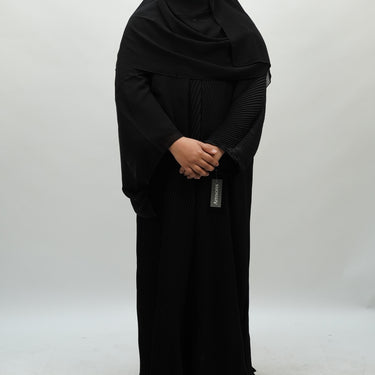 Girls Pleated Batwing Abaya - Black