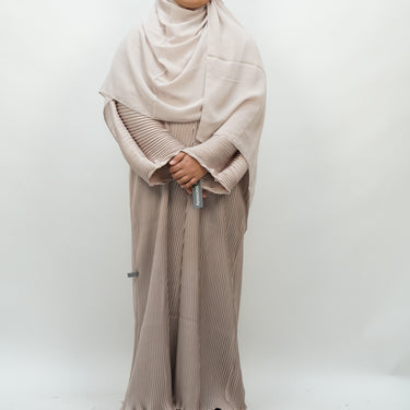 Girls Pleated Batwing Abaya - Beige