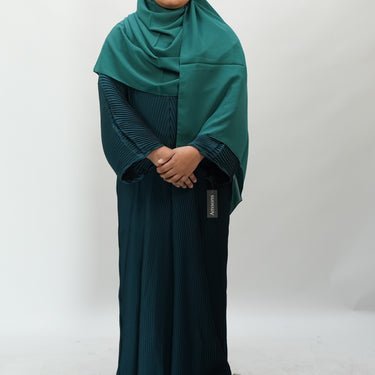 Girls Pleated Batwing Abaya - Teal