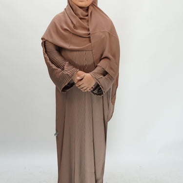 Girls Pleated Batwing Abaya - Latte