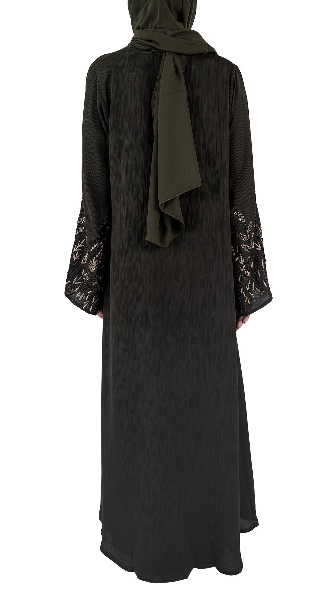 Green Premium Korean Nida Embroidered and Embellished Abaya