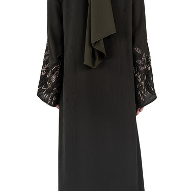Green Premium Korean Nida Embroidered and Embellished Abaya